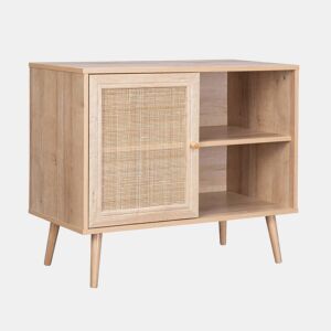 Aparador com efeito de madeira e cana de 1 porta, 80cm, Boheme, Natural, 80x39x65.8 cm