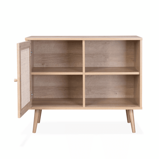 Aparador com efeito de madeira e cana de 1 porta, 80cm, Boheme, Natural, 80x39x65.8 cm