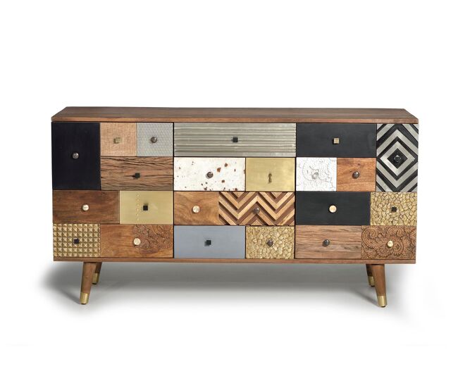 Aparador en madera de mango y detalles multicolor 80x150x40