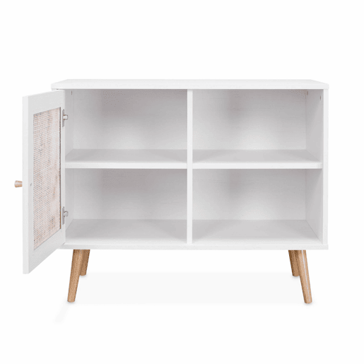 Aparador com efeito de madeira e cana de 1 porta, 80cm, Boheme, Branco sujo, 80x39x65.8 cm