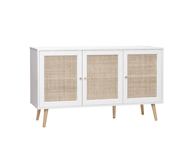 Aparador 3 puertas de caña, 120cm blanco roto - 120x39x70 cm