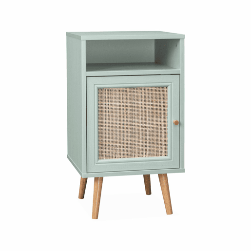 Mesa de cabeceira de vime escandinava, Boheme, Verde celadon, 39x40x70 cm