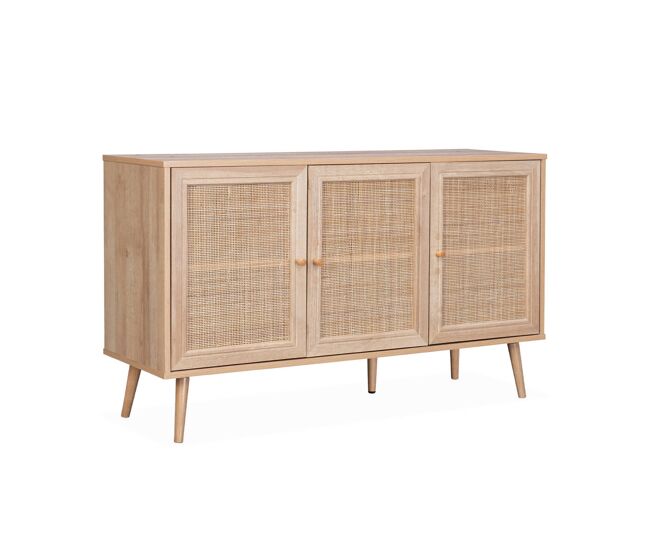 Aparador 3 puertas de caña, 120cm natural - 120x39x70 cm