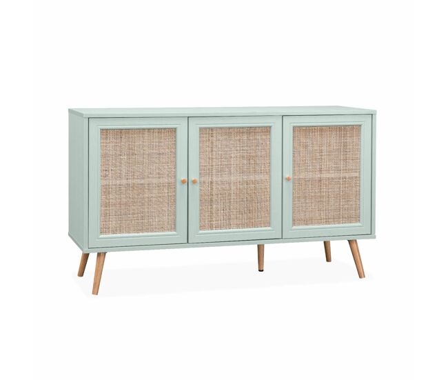 Aparador 3 puertas de caña, 120cm verde celadón - 120x39x70 cm