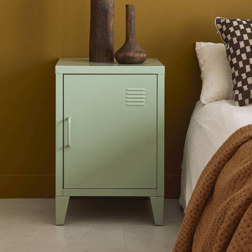 Mesa de cabeceira industrial 1 porta, Soho, Verde, 38x38x57 cm