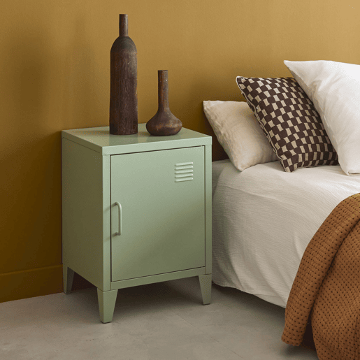 Mesa de cabeceira industrial 1 porta, Soho, Verde, 38x38x57 cm