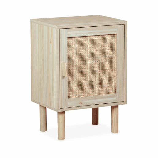 Mesa de cabeceira com efeito cana e madeira, Camargue, Natural, 40x30x58 cm