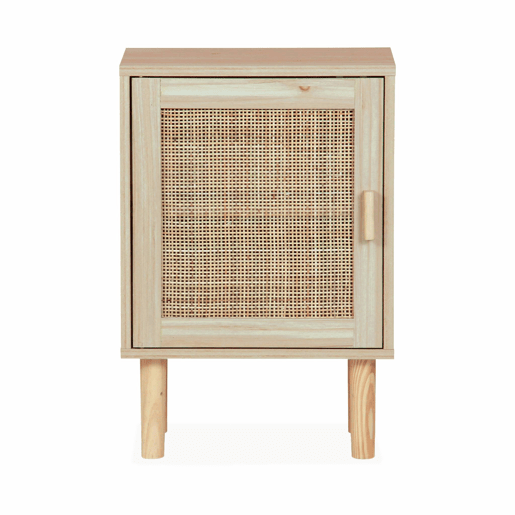 Mesa de cabeceira com efeito cana e madeira, Camargue, Natural, 40x30x58 cm
