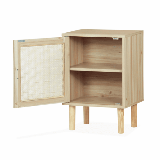 Mesa de cabeceira com efeito cana e madeira, Camargue, Natural, 40x30x58 cm