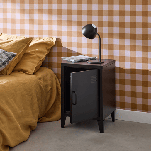 Mesa de cabeceira industrial 1 porta, Soho, Preto, 38x38x57 cm