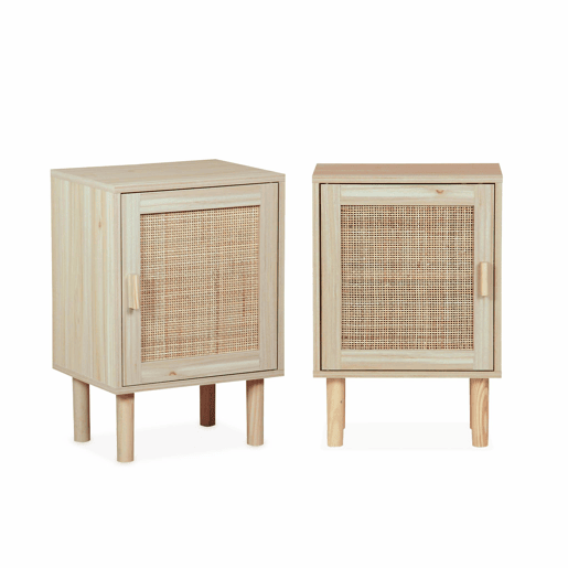 Mesa de cabeceira em cana, set de 2, Camargue, Natural, 40x30x58 cm