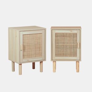 Mesa de cabeceira em cana, set de 2, Camargue, Natural, 40x30x58 cm