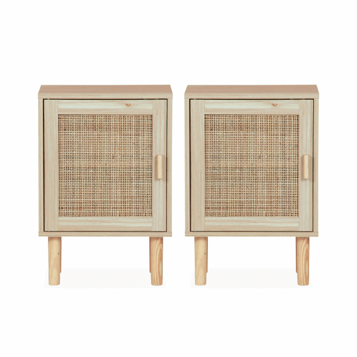 Mesa de cabeceira em cana, set de 2, Camargue, Natural, 40x30x58 cm