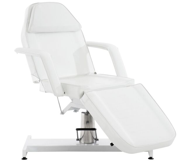 Camilla de estética hidráulica v2 tapizada en cuero sintético simil cuero blanco 185x64x125 cm