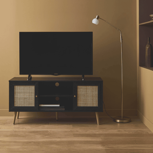 Móvel de TV escandinavo em vime, 120cm, Boheme, Preto, 120x39x56.5 cm