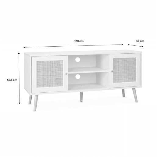 Móvel de TV escandinavo em vime, 120cm, Boheme, Preto, 120x39x56.5 cm