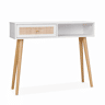 Consola escandinava com efeito de madeira e cana, 100cm, Boheme, Branco sujo, 100x29x81 cm