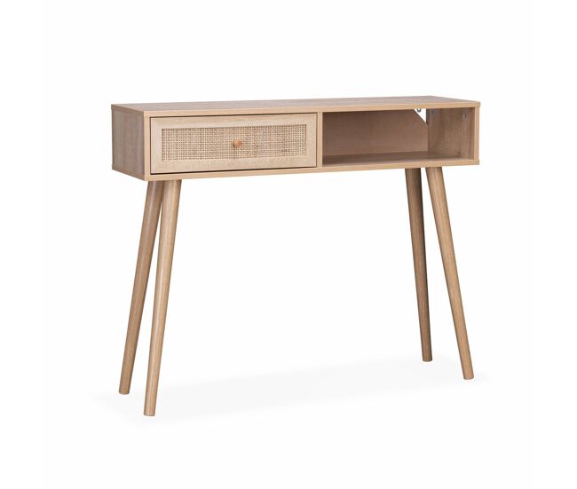 Consola estilo escandinavo de caña, 100cm, boheme, natural, 100x29x81 cm