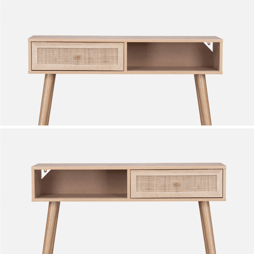 Consola escandinava com efeito de madeira e cana, 100cm, Boheme, Natural, 100x29x81 cm