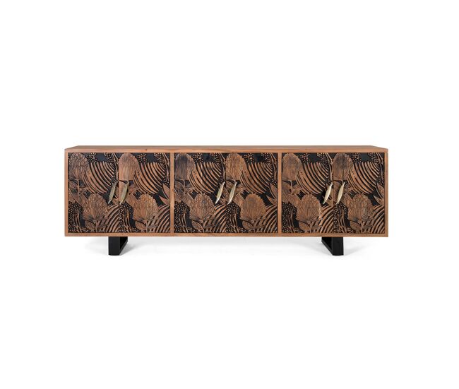 Aparador con 6 puertas de madera de acacia natural marrón 74x220x42