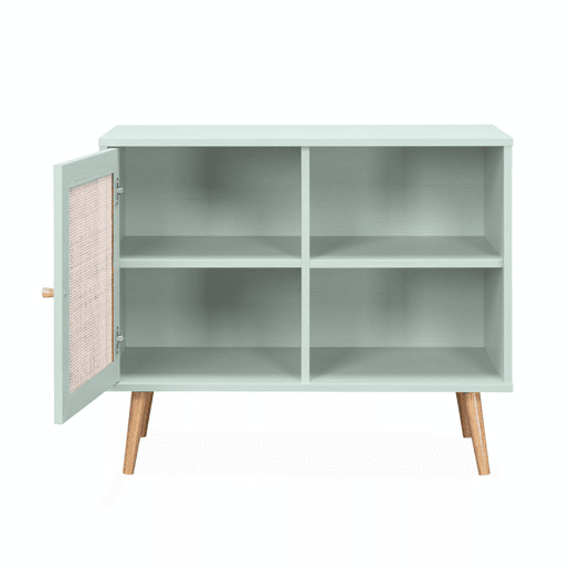 Aparador com efeito de madeira e cana de 1 porta, 80cm, Boheme, Verde celadon, 80x39x65.8 cm
