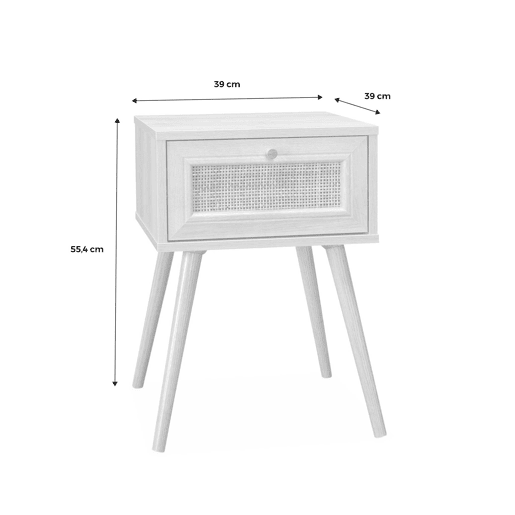 Mesa de cabeceira com efeito de madeira e cana, set de 2, Boheme, Branco sujo, 39x39x55.4 cm