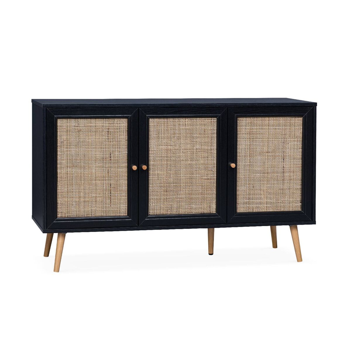 Aparador 3 puertas de caña, 120cm 120 Negro