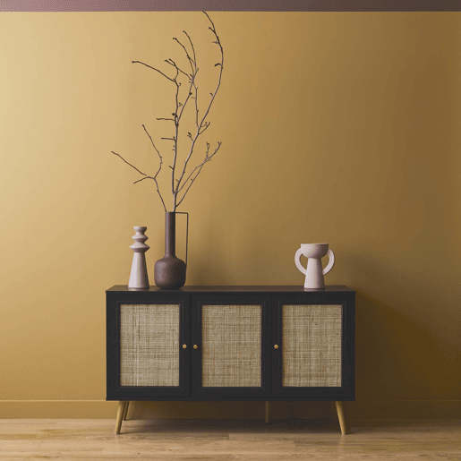 Aparador com efeito de madeira e cana de 3 portas, 120cm, Boheme, Preto, 120x39x70 cm