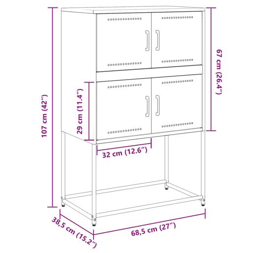 vidaXL Aparador 68,5x38,5x107 cm aço rosa vidaXL Aparador 68,5x38,5x107 cm aço rosa