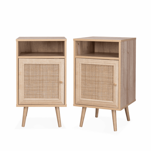 Mesa de cabeceira de vime escandinava, set de 2, Boheme, Natural, 39x40x70 cm