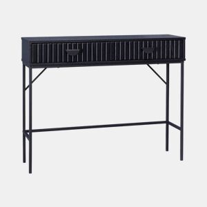 Consola com efeito de madeira ranhurada de 2 gavetas, Bazalt, Preto, 100x29x79.5 cm