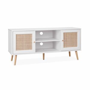 Móvel de TV escandinavo em vime, 120cm, Boheme, Branco, 120x39x56.5 cm