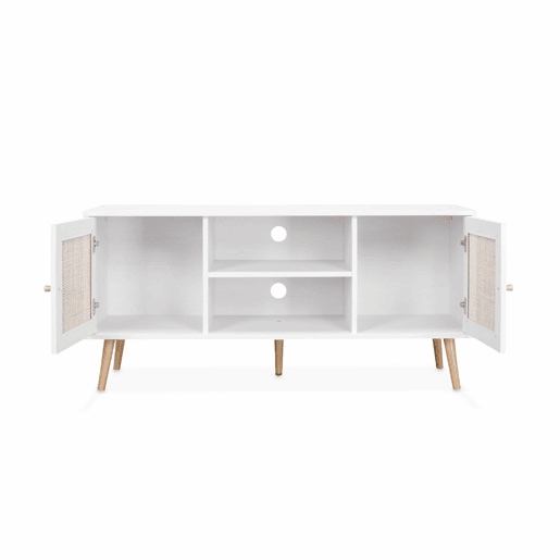 Móvel de TV escandinavo em vime, 120cm, Boheme, Branco, 120x39x56.5 cm