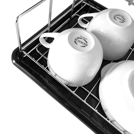 Escorredor de pratos de cozinha em aço inoxidável Nyana Home com tabuleiro amovível - 2 camadas - laterais com talheres e suporte para copos