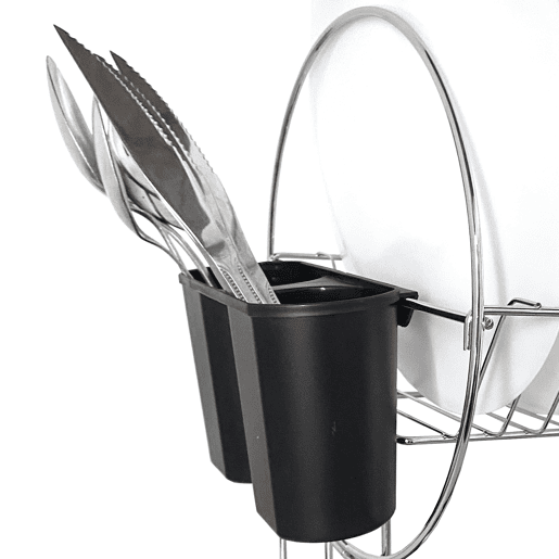 Escorredor de pratos de cozinha em aço inoxidável Nyana Home com tabuleiro amovível - 2 camadas - laterais com talheres e suporte para copos