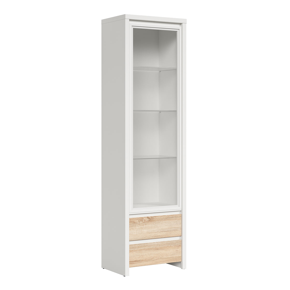 Vitrina 1 puerta 2 cajones soren blanco y madera