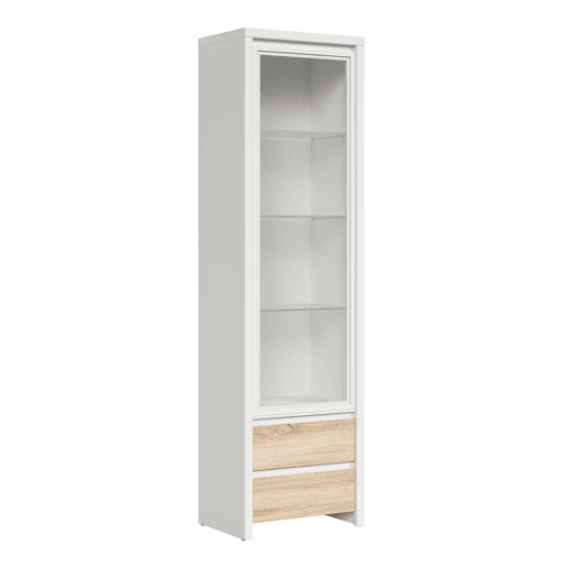 Armário expositor 1 porta 2 gavetas Soren Branco e Madeira