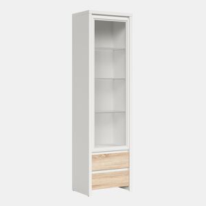 Armário expositor 1 porta 2 gavetas Soren Branco e Madeira