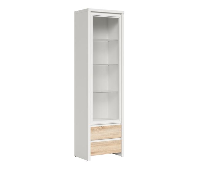 Vitrina 1 puerta 2 cajones soren blanco y madera