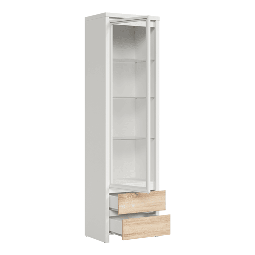 Armário expositor 1 porta 2 gavetas Soren Branco e Madeira