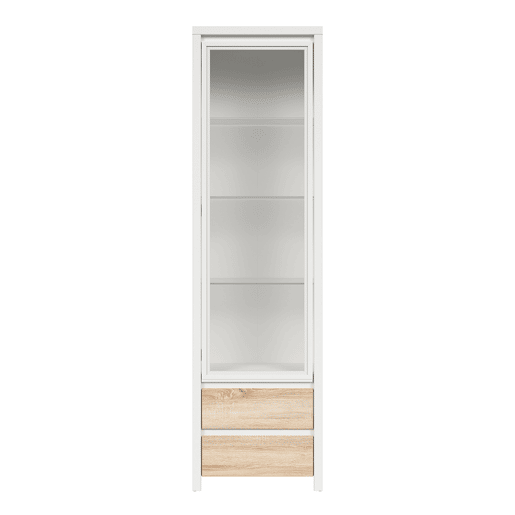 Armário expositor 1 porta 2 gavetas Soren Branco e Madeira