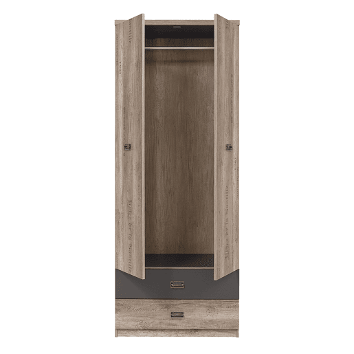 Roupeiro 2 portas 2 gavetas Abel Madeira e Cinzento