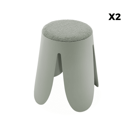 Bancos empilháveis, tecido felpudo texturado, set de 2, Niki, Verde celadon, 44x30x46 cm