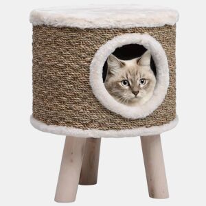 vidaXL Ninho para gatos c pernas de madeira 41 cm ervas marinhas