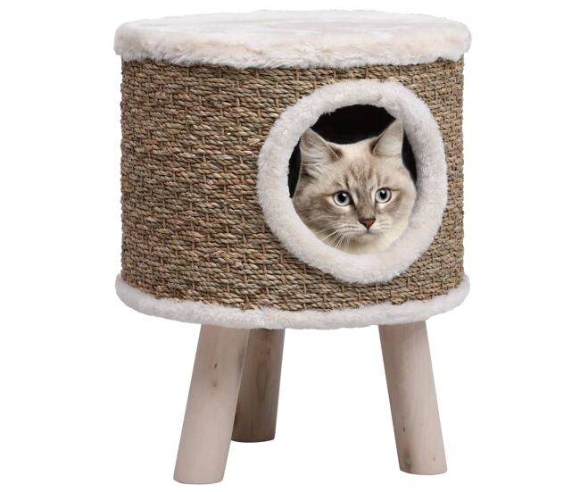 Vidaxl casa para gatos con patas de madera 41 cm hierba marina