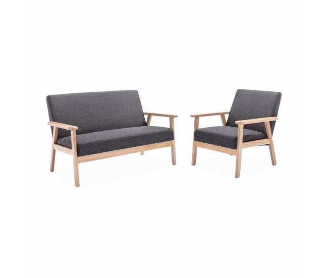 Banco y sillón de madera y tela, 3 plazas, isak, gris oscuro, 114x69.5x73 cm