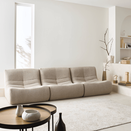 Sofá modular em boucle texturizado de 3 lugares, Sokol boucle, Beige, 91x105x72 cm