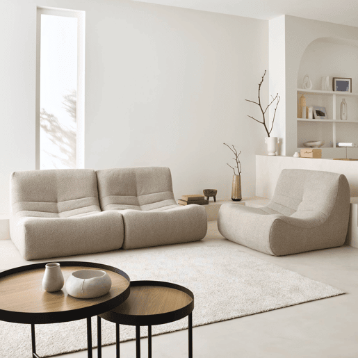 Sofá modular em boucle texturizado de 3 lugares, Sokol boucle, Beige, 91x105x72 cm