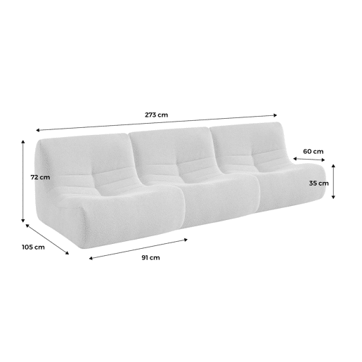 Sofá modular em boucle texturizado de 3 lugares, Sokol boucle, Beige, 91x105x72 cm