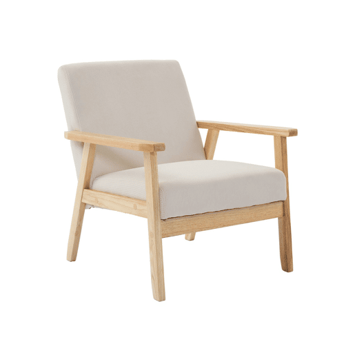 Cadeirão escandinavo em madeira e veludo cotelê, Isak veludo, Creme, 64x69.5x73 cm
